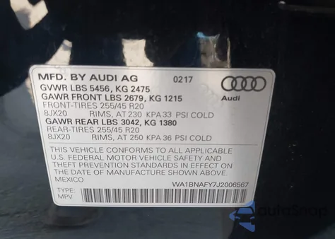 2018 Audi Q5 2.0T Premium/2.0T Tech Premium from USA, damaged, VIN WA1BNAFY7J2006567